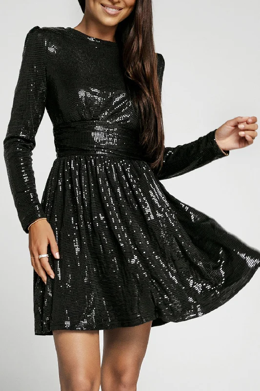 Black Sequin Cocktail Party Dress