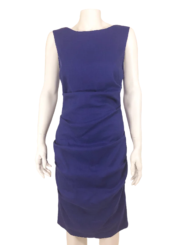 Artelier Nicole Miller, Women's Ruched Linen Dress, Cobalt, Size 6