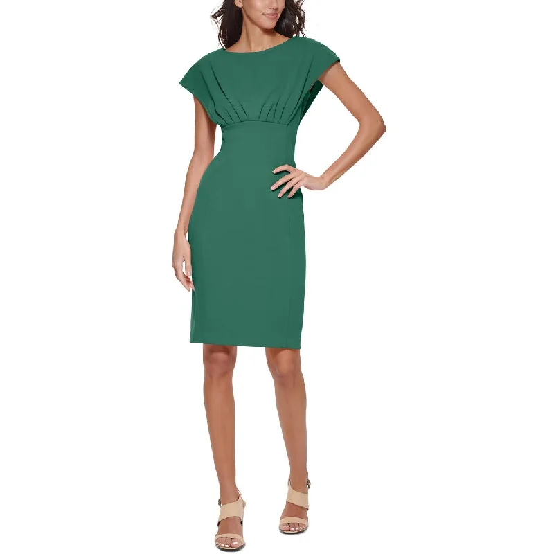 Petites Womens Crepe Boat Neck Sheath Dress