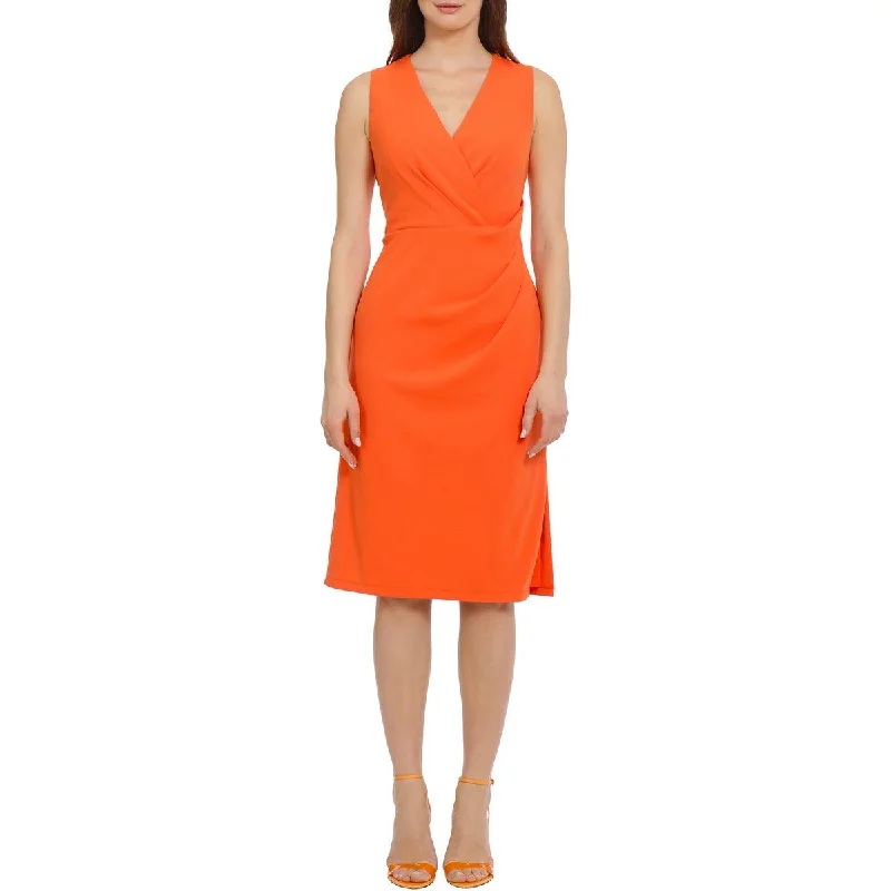 Womens Gathered V-Neck Sheath Dress