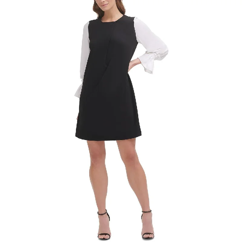 Womens Colorblock Long Sleeves Shift Dress