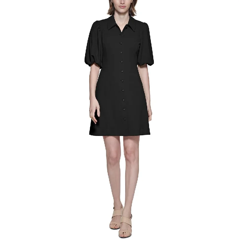 Womens Knit Balloon Sleeves Shirtdress