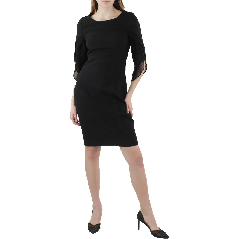 Womens Pleated Chiffon Sheath Dress