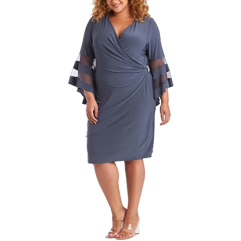 Plus Womens Gathered Surplice Wrap Dress