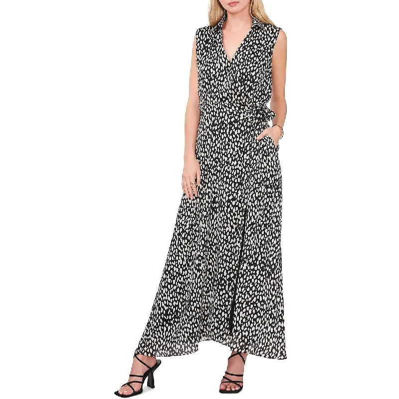 Womens Polka-Dot Long Wrap Dress