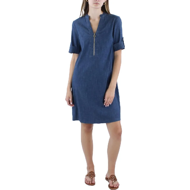 Womens Zipper Denim Shift Dress