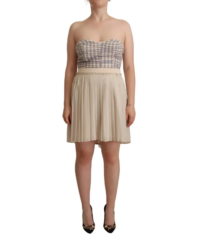 Guess Checkered Pleated A-line Strapless Dress