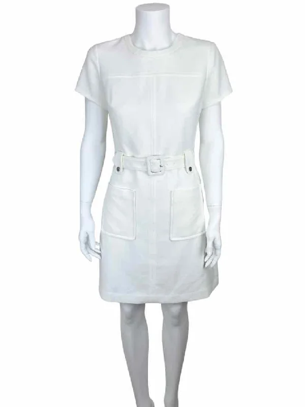 Club Monaco Women's Belted Crepe A-Line Dress Off-White Size 4