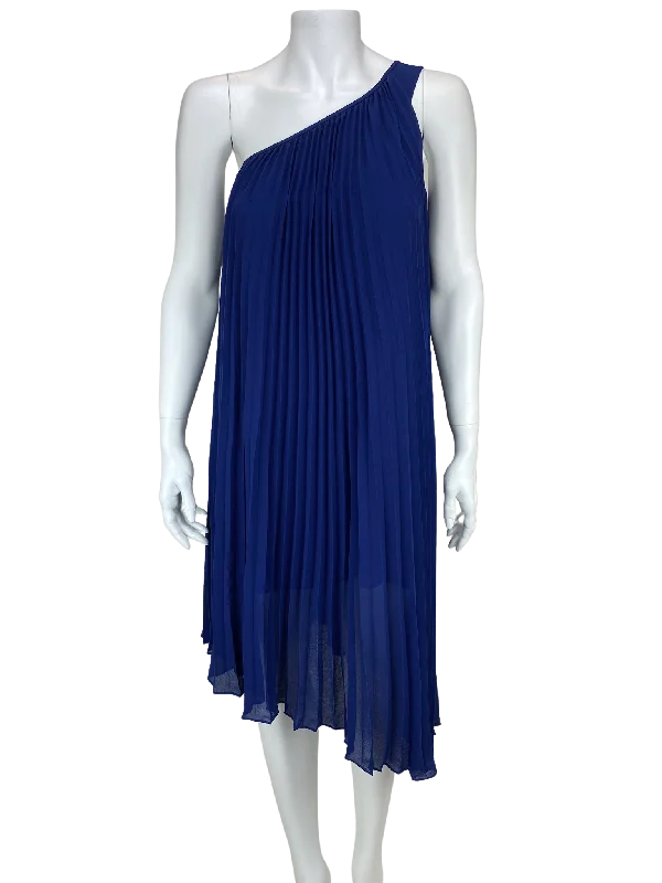 Club Monaco, Women's Pleated One-Shoulder Dress, Deep Royal, Size 00