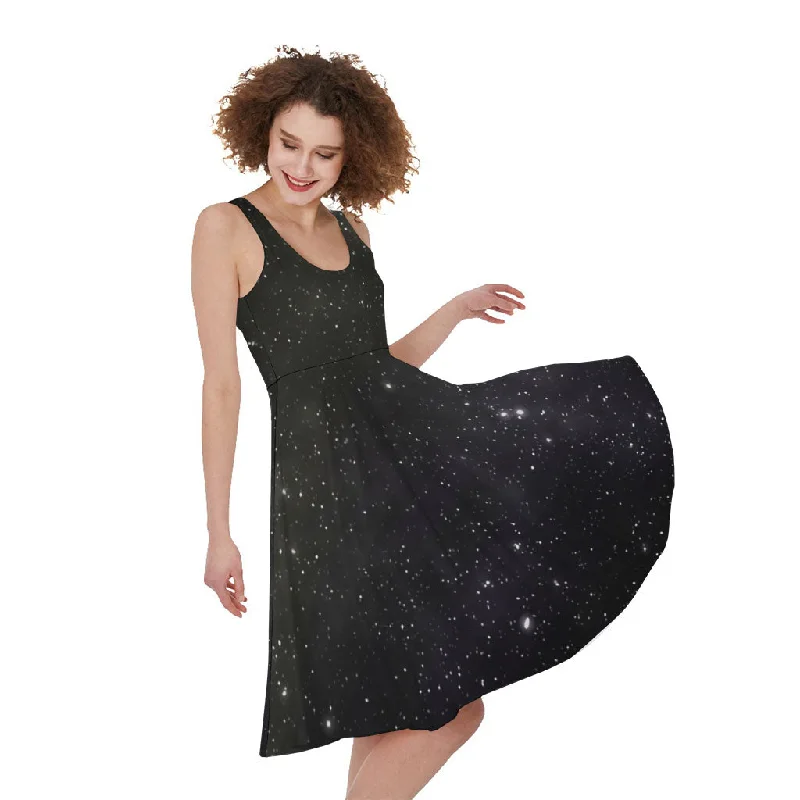 Dark Universe Galaxy Outer Space Print Sleeveless Knee Length Dress