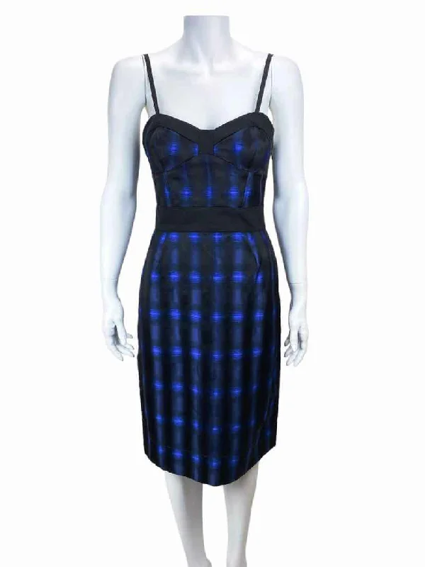 Diane von Furstenberg, Women's Little Ann Plaid Dress, Black/Blue, Size 6