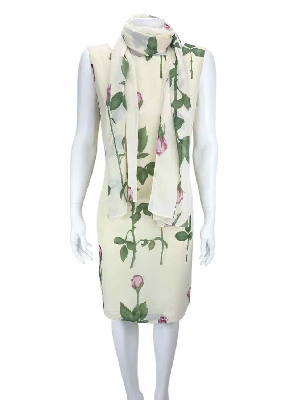 Jones New York, Women's Rose Print Dress with Scarf, Cream/Multi, Size 8