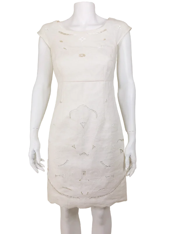 Laundry by Shelli Segal, Embroidered Linen Dress, Size 4