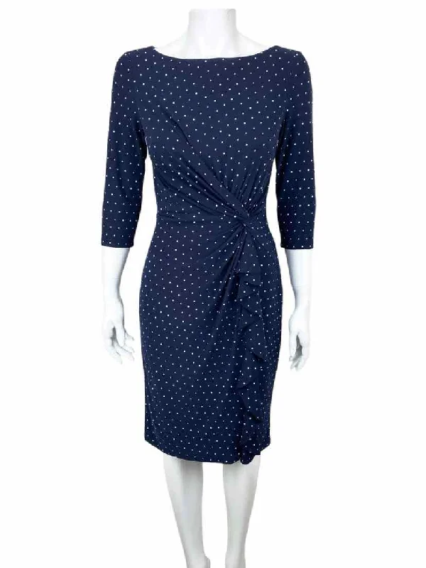 Lauren Ralph Lauren Women's Polka Dot Knotted Dress Navy/White Size 4