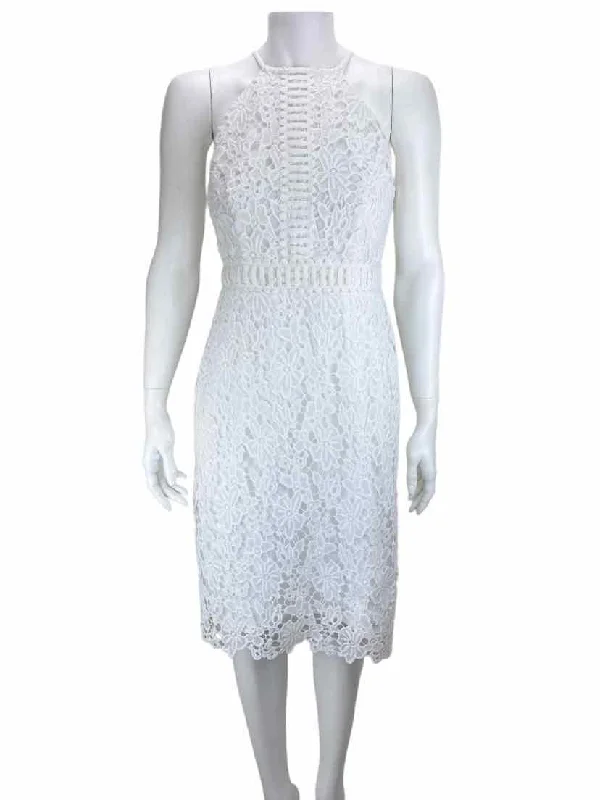 London Times, Women's Lace Halter Dress, White, Size 4