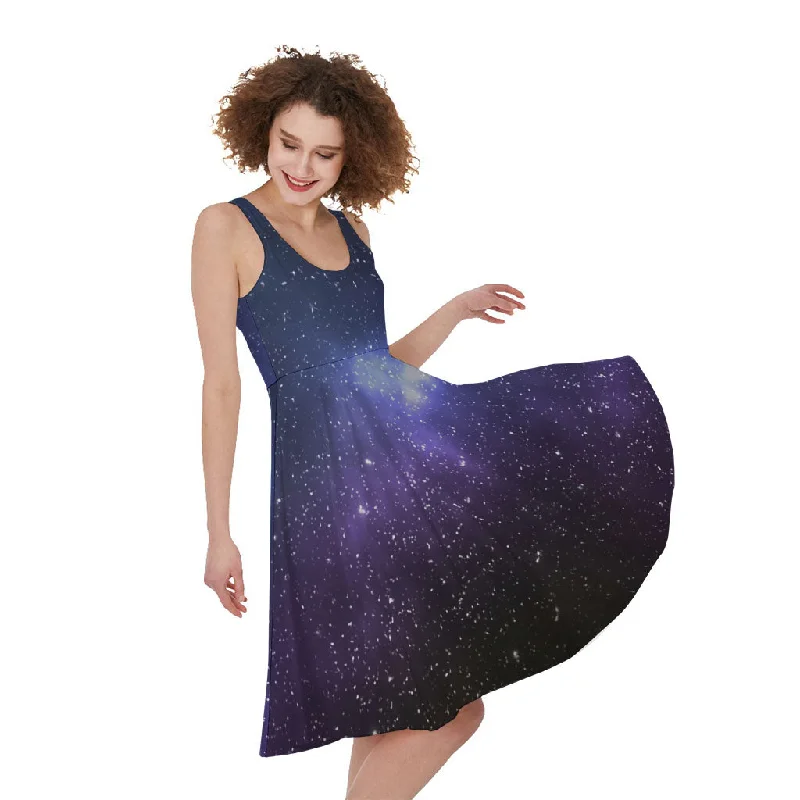 Nebula Universe Galaxy Deep Space Print Sleeveless Knee Length Dress