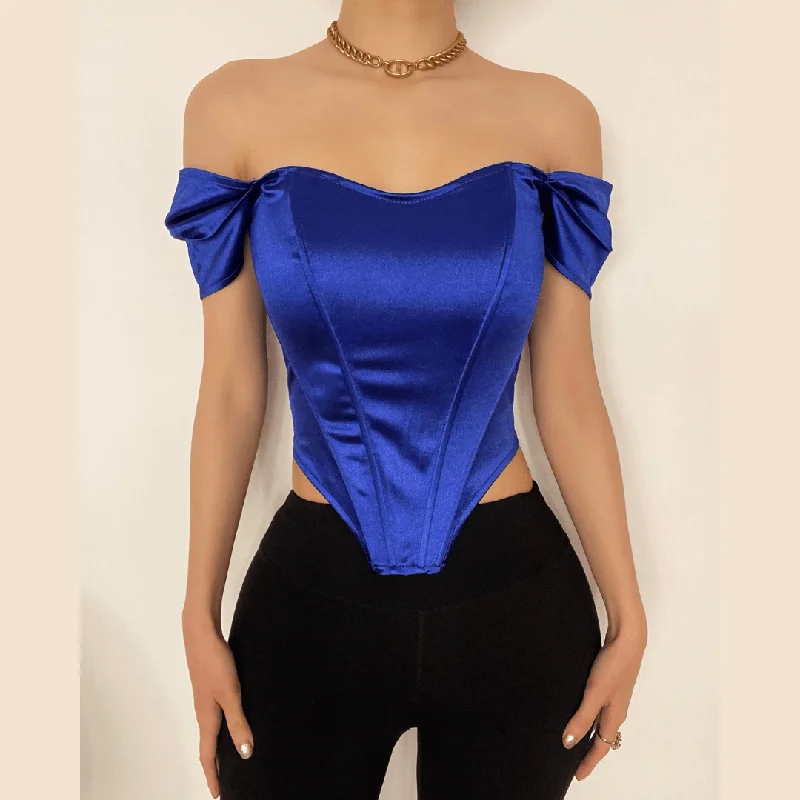 Puff short sleeve low-cut satin corset top