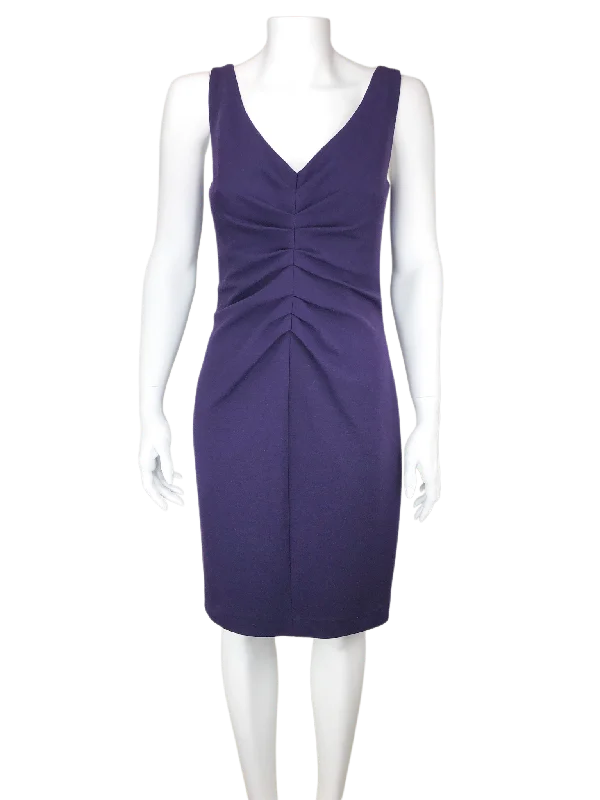 Tahari, Women's Ruched V-Neck Dress, Plum, Size 6