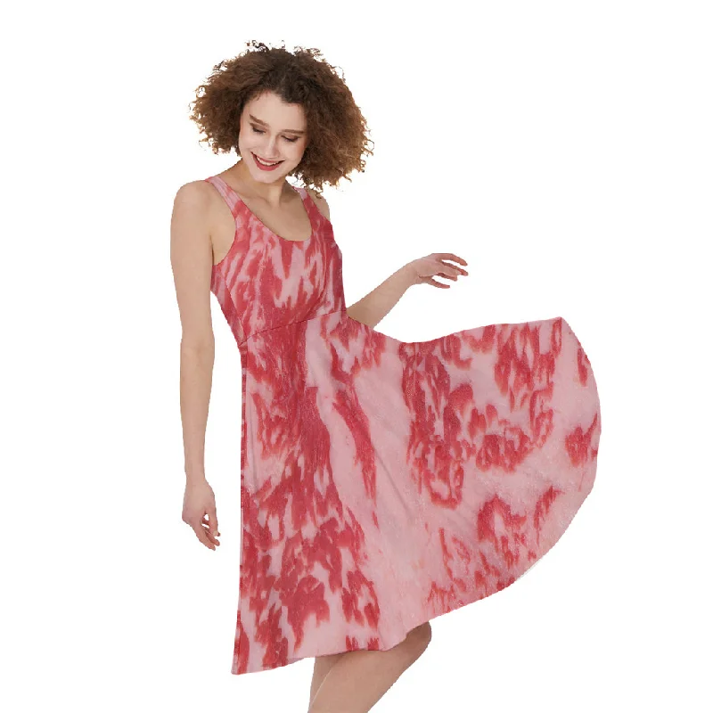 Wagyu Beef Meat Print Sleeveless Knee Length Dress