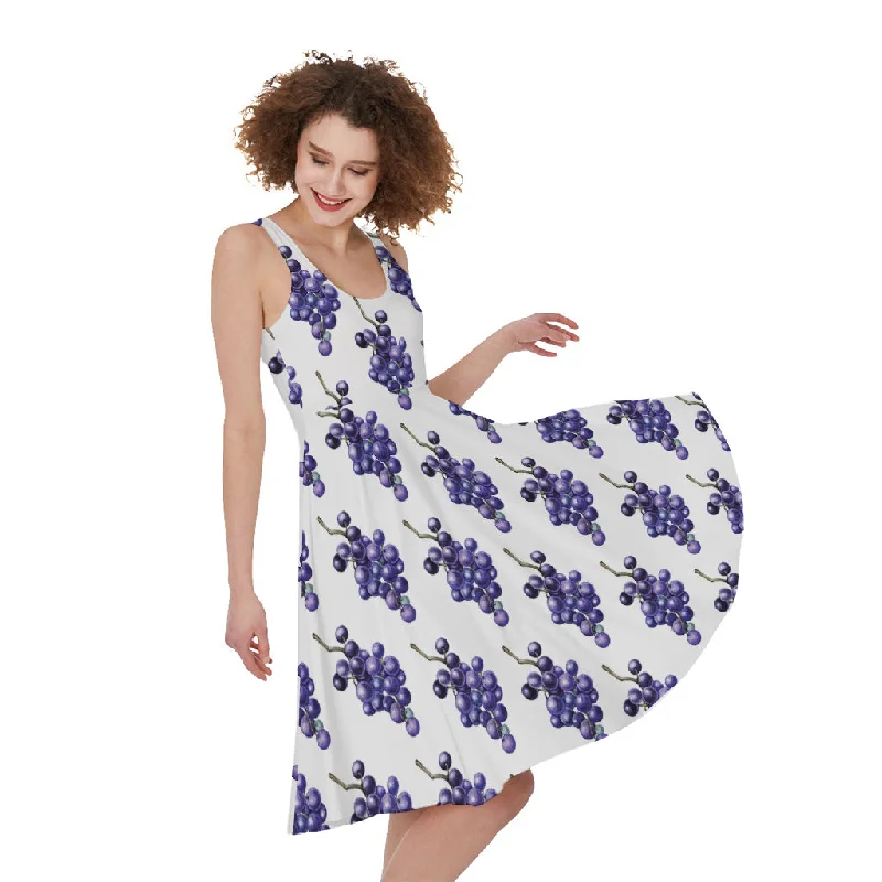 Watercolor Grape Pattern Print Sleeveless Knee Length Dress