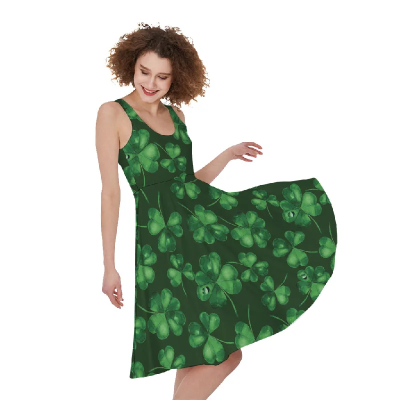 Watercolor Saint Patrick's Day Print Sleeveless Knee Length Dress