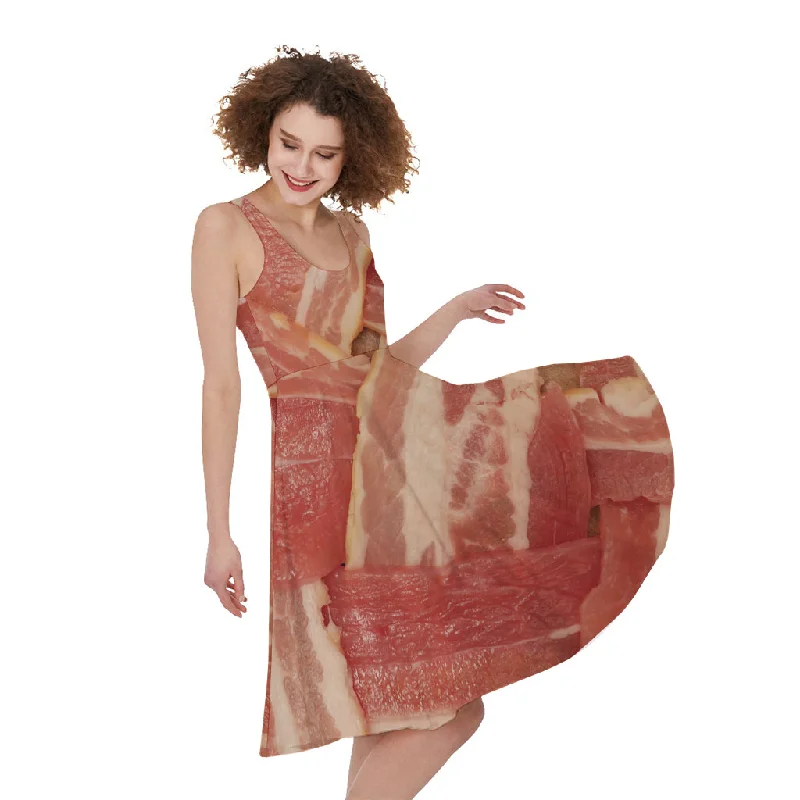 Weaving Bacon Print Sleeveless Knee Length Dress