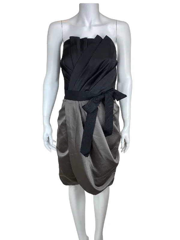 White by Vera Wang, Women's Pleated Strapless Dress, Black/Taupe, New with Tags, Size 12