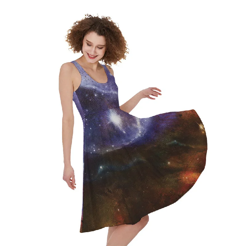 Woman Space Yin Yang Painting Print Sleeveless Knee Length Dress