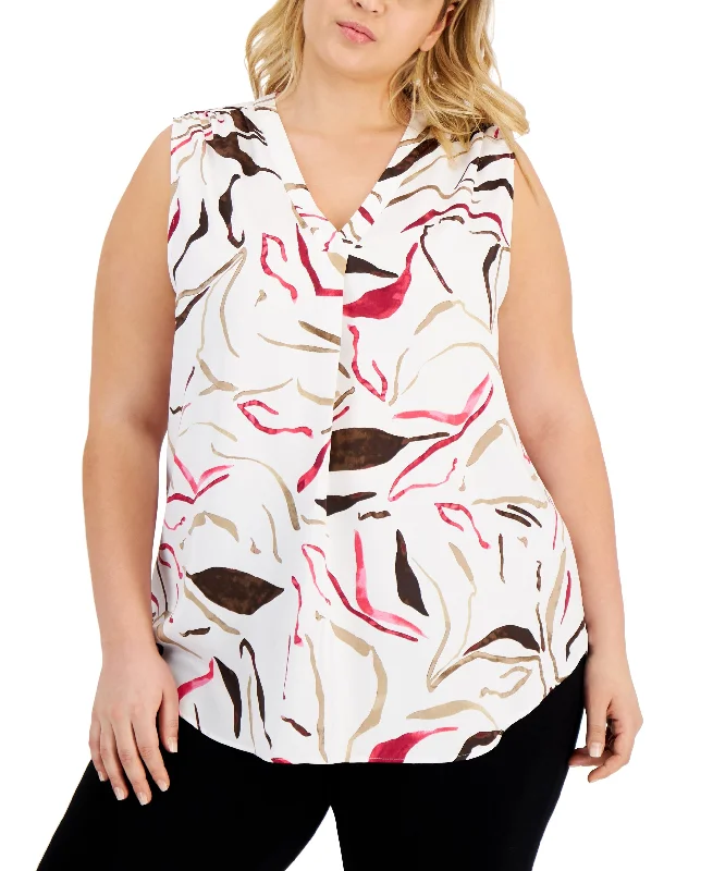 Alfani Plus Size Sleeveless Printed Top