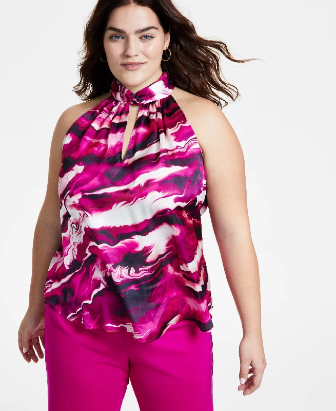 Plus Size High-Neck Keyhole Sleeveless Top