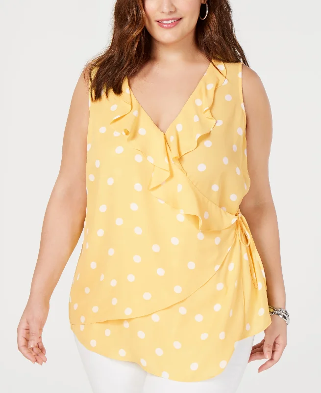 Plus Size Sleeveless Polka Dot Wrap Top