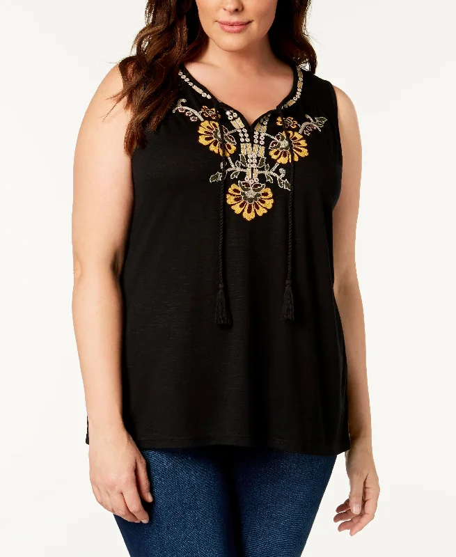 Style & Co Plus Size Embroidered Sleeveless Peasant Top